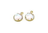 White Glass Cabochon, 4 White Glass Circle Bead Charms, Round Claw Settings (8x5mm) SY0065