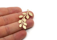 Brass Branch Charm, 2 pieces Raw Brass Leaf Charms With 1 Loop, Leaf Earrings (45x21x0.60mm) SMP2822