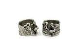 Silver Ethnic Ring, Antique Silver Plated Brass Adjustable Ring Setting N0156 H0327