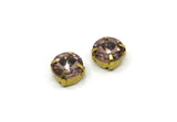 Brass Bead, 8 Raw Brass Light Amethyst Crystal Diamond Rhinestones Setting 4 Hole Slider Stones Pad SS47 SY0021