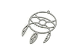 Steel Round Charm, 4 Stainless Steel Round Charms With 1 Loop, Fringed Charms, Findings (42x26x0.80mm) SMP3080