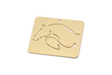 Brass Rectangle Charm, 4 Raw Brass Horse Patterned Rectangle Charms With 1 Hole, For Jewelry Making (26x30x0.60mm) SMP2988