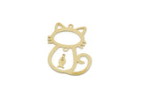 Brass Dangle Charm, Raw Brass Cat And Dangle Fish Charms With 3 Loops, Findings (29x22x0.60mm) SMP3293