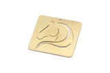 Brass Rectangle Charm, 4 Raw Brass Horse Patterned Rectangle Charms With 1 Hole, For Jewelry Making (27x30x0.60mm) SMP2992