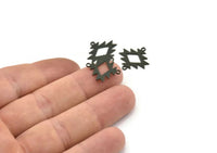 Silver Ethnic Charm, 12 Oxidized Black Brass Ethnic Motif Charms With 2 Loops, Earring Charms, Connectors (18x18x0.60mm) A3392