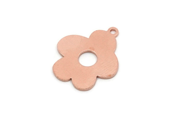 Copper Flower Charm, 6 Raw Copper Flower Charms With 1 Loop, Earring Findings (20x17x0.80mm) SMP2894