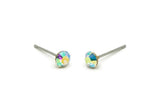 Brass Stud Earrings, 6 AB Aurore Crystal Rhinestone Beads Brass Stud Earrings Brass Setting for SS18 - 4.3mm SS18 SY0052