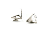 Silver Triangle Earring, 4 Antique Silver Plated Brass Triangle Stud Earrings (13x15x1mm) E370