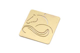 Brass Square Charm, 4 Raw Brass Horse Patterned Square Charms With 1 Hole, For Jewelry Making (30x30x0.60mm) SMP2989