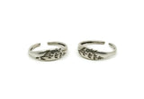 Silver Adjustable Ring, 4 Antique Silver Plated Brass Leaf Theme Adjustable Rings (17mm) SY0134 H0341
