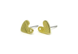 Brass Heart Earring, 8 Textured Raw Brass Heart Stud Earrings With 1 Hole (8x1mm) M02170