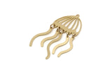 Brass Charm, 4 Raw Brass Dangle Jellyfish Charm With 1 Loop and Holes, Connector Parts, Brass Parts Of Dangles (44x21x0.60mm) SMP2783