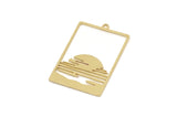 Brass Rectangle Charm, 4 Raw Brass Sunrise Patterned Charms With 1 Loop, Sunset Charms, Earring Findings (32x22x0.60mm) SMP2771