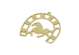 Brass Horse Charm, 4 Raw Brass Horseshoe Charms With 1 Loop, For Jewelry Making (30x31x0.60mm) SMP3101