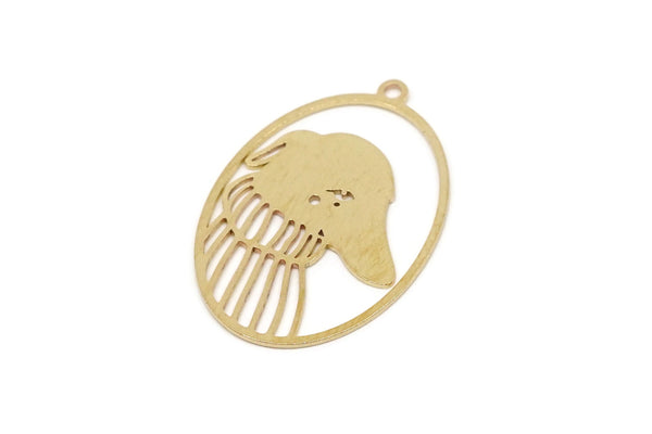Brass Oval Charm, 4 Raw Brass Dog Charms With 1 Loop, Animal Jewelry, Findings (30x21x0.60mm) SMP2709