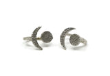 Silver Ring, Hammered Antique Silver Plated Crescent Moon And Planet Rings N0130 H0213
