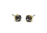 Brass Stud Earrings, 6 Black Diamond Crystal Rhinestone Beads Brass Stud Earrings Brass Setting for SS29 - 6.3mm SS29 N0684