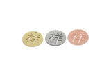 Good Luck Charm, Brass/Steel/Copper Geometric Shaped Xiang Character Pendants With 1 Hole, Asian Symbol Jewelry (25x0.80mm) SMP3256