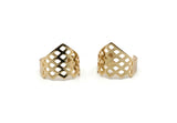 Gold Riddled Ring, 2 Gold Plated Brass Adjustable Riddled Ring Settings (16x17mm / 23 Gauge) MN11 Q0427