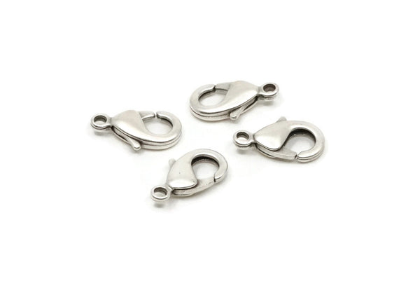 Silver Parrot Clasps, 10 Antique Silver Plated Brass Lobster Claw Clasps (15x8mm) Bh505 A0398