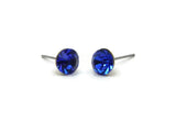 Brass Stud Earrings, 4 Sapphire Crystal Rhinestone Beads Brass Stud Earrings Brass Setting for SS34 - 7.2mm SS34 D1274