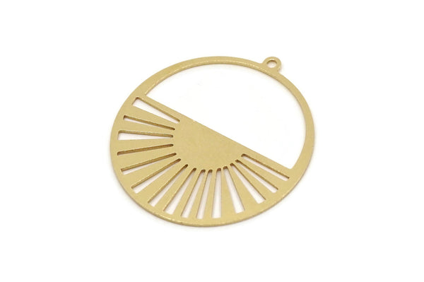 Brass Round Charm, 4 Raw Brass Rising Sun Charms With 1 Loop, Charm Pendants, Earring Findings (32x30x0.60mm) SMP2759