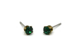 Brass Stud Earrings, 6 Emerald Crystal Rhinestone Beads Brass Stud Earrings Brass Setting for SS16 - 4mm SS16 F105