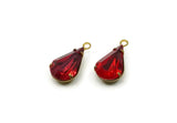 Drop Crystal, 10 Light Siam Swarovski Crystal Drop With Raw Brass Prong Setting 13x8mm Y219