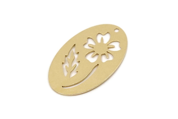 Brass Flower Charm, 6 Raw Brass Flower Charms With 1 Hole, Oval Charms, Earring Findings (30x19x0.60mm) SMP2766