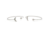 Silver Planet Cuff, 2 Antique Silver Plated Brass Open Bangles With Moon And Planet Ending V005 BS 2029