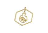 Brass Dangle Charm, Raw Brass Hexagon And Pomegranate Charms With 3 Loops, Charm Pendants, Geometric Findings (32x26x0.80mm) SMP3294