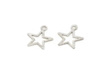 Silver Star Charm, 50 Antique Silver Plated Brass Star Charms With 1 Loop (14x12mm) Brs 299 A0298