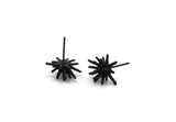 Black Sea Urchin Earring, 4 Oxidized Black Brass Sea Urchin Stud Earrings (13mm) N1184