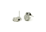 Silver Round Earring, 6 Silver Tone Wavy Round Stud Earrings With 1 Hole (12x0.80mm) D1067 A2190