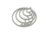 Steel Round Charm, 4 Stainless Steel Round Charms With 1 Loop, Fringed Charms, Flower Findings (33x31x0.80mm) SMP3079
