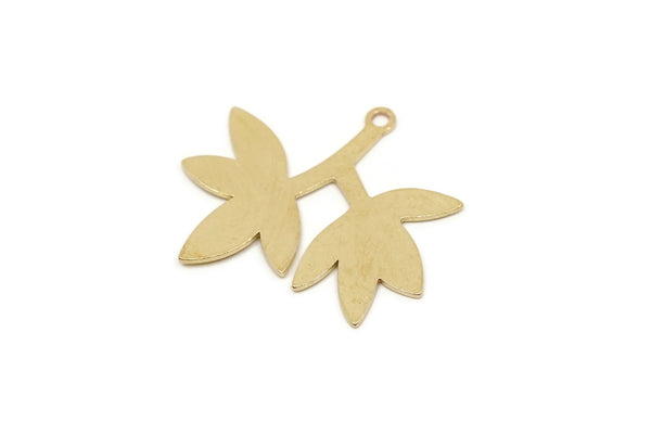 Brass Leaf Charm, 8 Raw Brass Leaf Charms With 1 Loop, Earring Findings (23.5x26x0.60mm) SMP2714