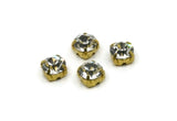 Brass Bead, 8 Raw Brass Crystal Diamond Rhinestones Setting 4 Hole Slider Stones Pad SS28 F107