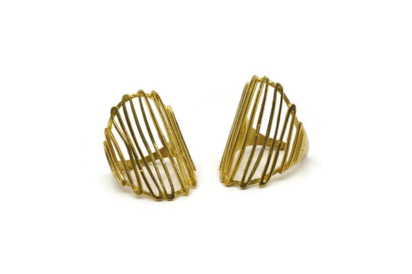 Brass Cage Ring - 2 Raw Brass Adjustable Cage Rings Mn76
