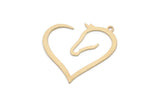 Brass Horse Charm, 10 Raw Brass Heart Shape Horse Charms With 1 Loop, For Jewelry Making (28x25x0.60mm) SMP3002