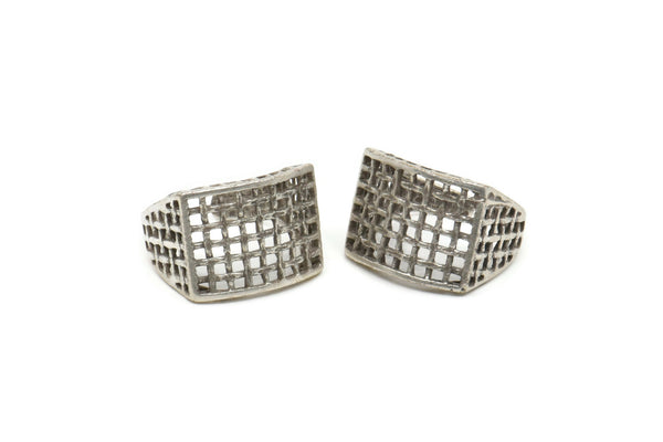 Silver Ring Settings, 2 Antique Silver Plated Brass Adjustable Duke Rings N0020