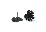 Black Leaf Earring, 6 Oxidized Black Brass Monstera Leaves Shaped Stud Earrings (16x15x0.60mm) A2924