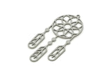 Steel Round Charm, 4 Stainless Steel Round Charms With 1 Loop, Fringed Charms, Flower Findings (48x23x0.80mm) SMP3060