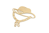Brass Hat Charm, 4 Raw Brass Cowboy Hat Charms With 1 Hole, Findings (36x37x0.60mm) SMP2939