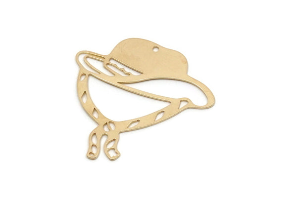Brass Hat Charm, 4 Raw Brass Cowboy Hat Charms With 1 Hole, Findings (36x37x0.60mm) SMP2939