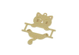 Brass Cat Charm, Raw Brass Cat Charms With 1 Loop, Animal Jewelry, Findings (30x23x0.60mm) SMP3314