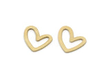 Brass Heart Charm, 50 Raw Brass Heart Connectors, Findings (11x14x0.80mm) A3382