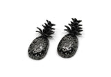 Gunmetal Pineapple - Gunmetal Plated Brass Pineapple Charms With 1 Loop (30x14x6mm) N0243 Q0714