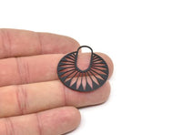 Siyah Yuvarlak Charm, 2 Oksitlenmiş Siyah Pirinç Yuvarlak Şekilli Charm, Kolye Uçları, Bulgular (36x32x0,60 mm) SMP2075 A6895