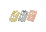 Customized Charm, For Jewelry Making Brass/Steel/Copper Geometric Shaped Flower Charm With 1 Loop, Rectangle Jewelry (25mm) SMP3173