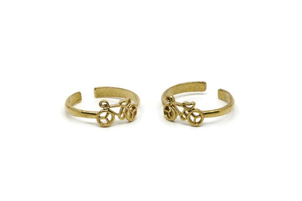 Brass Bicycle Ring - 4 Raw Brass Adjustable Bicycle Rings - (18-19mm) Mn66